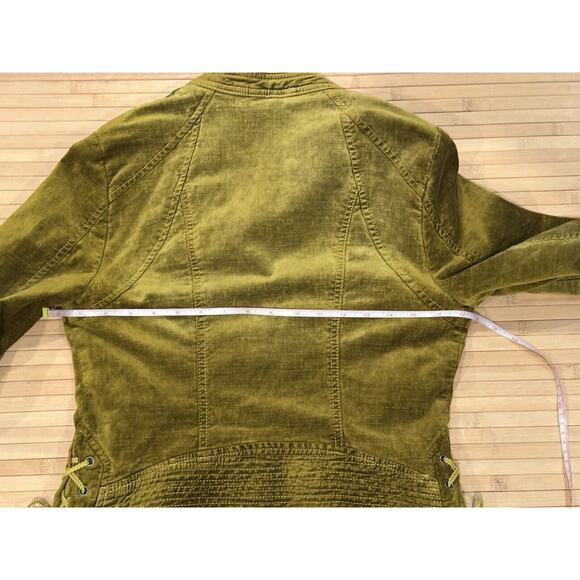 Free People Lacey Velvet Jacket Moto Lace Up Side Cuff Zip Charteruse Small Rare - Picture 12 of 15